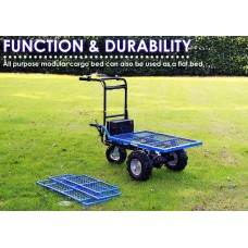 Landworks Utility Cart Hand Truck Power Wagon Super Duty Electric 48V DC 500W AGM Battery 500LBS & 1000LBS+ Load/Hauling Cap Wheelbarrow Barrel Dump w/All Purpose Modular Cargo Bed