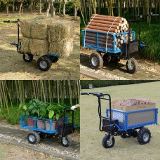 Landworks Utility Cart Hand Truck Power Wagon Super Duty Electric 48V DC 500W AGM Battery 500LBS & 1000LBS+ Load/Hauling Cap Wheelbarrow Barrel Dump w/All Purpose Modular Cargo Bed