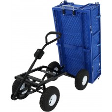 Sunnydaze Utility Steel Dump Garden Cart with Liner Set, Outdoor Lawn Wagon with Removable Sides, Heavy-Duty 660 Pound Capacity, Blue