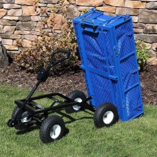 Sunnydaze Utility Steel Dump Garden Cart with Liner Set, Outdoor Lawn Wagon with Removable Sides, Heavy-Duty 660 Pound Capacity, Blue