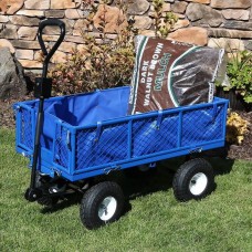 Sunnydaze Utility Steel Dump Garden Cart with Liner Set, Outdoor Lawn Wagon with Removable Sides, Heavy-Duty 660 Pound Capacity, Blue
