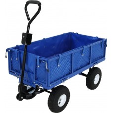 Sunnydaze Utility Steel Dump Garden Cart with Liner Set, Outdoor Lawn Wagon with Removable Sides, Heavy-Duty 660 Pound Capacity, Blue