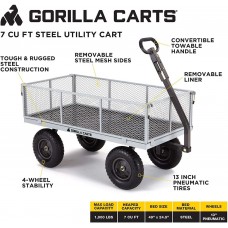 Gorilla Carts GOR1001-COM Heavy-Duty Steel Utility Cart with Removable Sides, 1000-lbs. Capacity, Gray