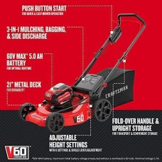 CRAFTSMAN V60 3-in-1 Cordless Lawn Mower, 21-Inch (CMCMW260P1),Red