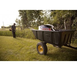 Polar Trailer 9542 LG10 Lawn and Garden Trailer, 69 x 37 x 28-Inch 900 Lbs Load Capacity 10 Cubic Feet with 13 Cubic Feet Heaping Tub Quick Release Tipper Latch Tilt-and-Swivel Dumping for Hauling and Utility, Black