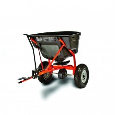 Super Heavy Duty Pull-Tow Behind 130 Pound Yard Lawn Field Garden Broadcast Spreader- Rod Linked On/Off With Precise Settings- Cased Gear Box Tapered Gearing- All Season Tires Long Lasting Durable