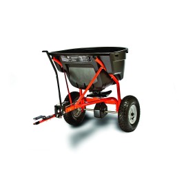 Super Heavy Duty Pull-Tow Behind 130 Pound Yard Lawn Field Garden Broadcast Spreader- Rod Linked On/Off With Precise Settings- Cased Gear Box Tapered Gearing- All Season Tires Long Lasting Durable